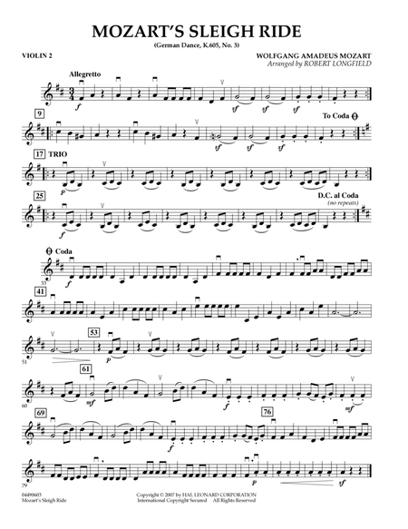 Mozart's Sleigh Ride (German Dance, K.605, No.3) - Violin 2