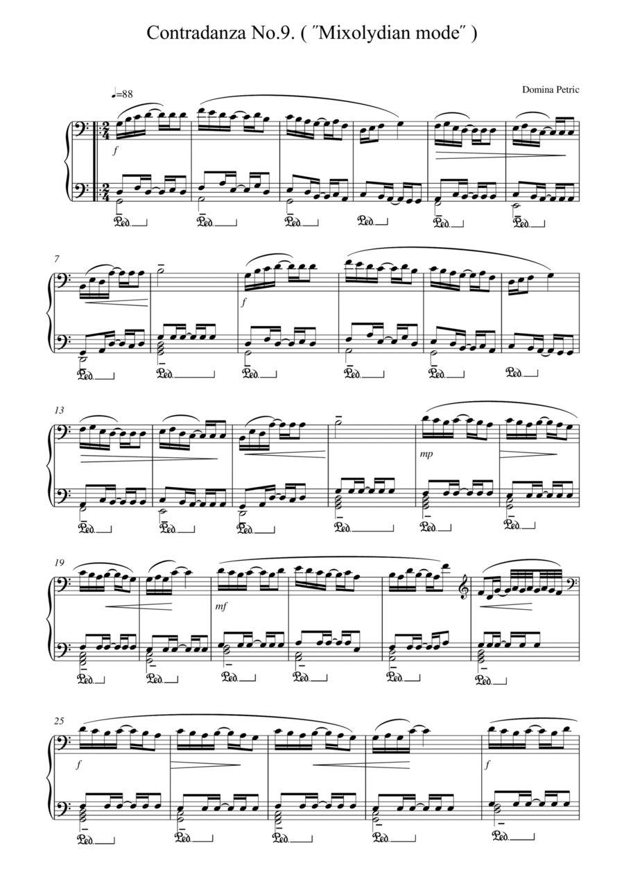Ninth Contradanza: Mixolydian mode Piano Solo scores gallery preview page 1