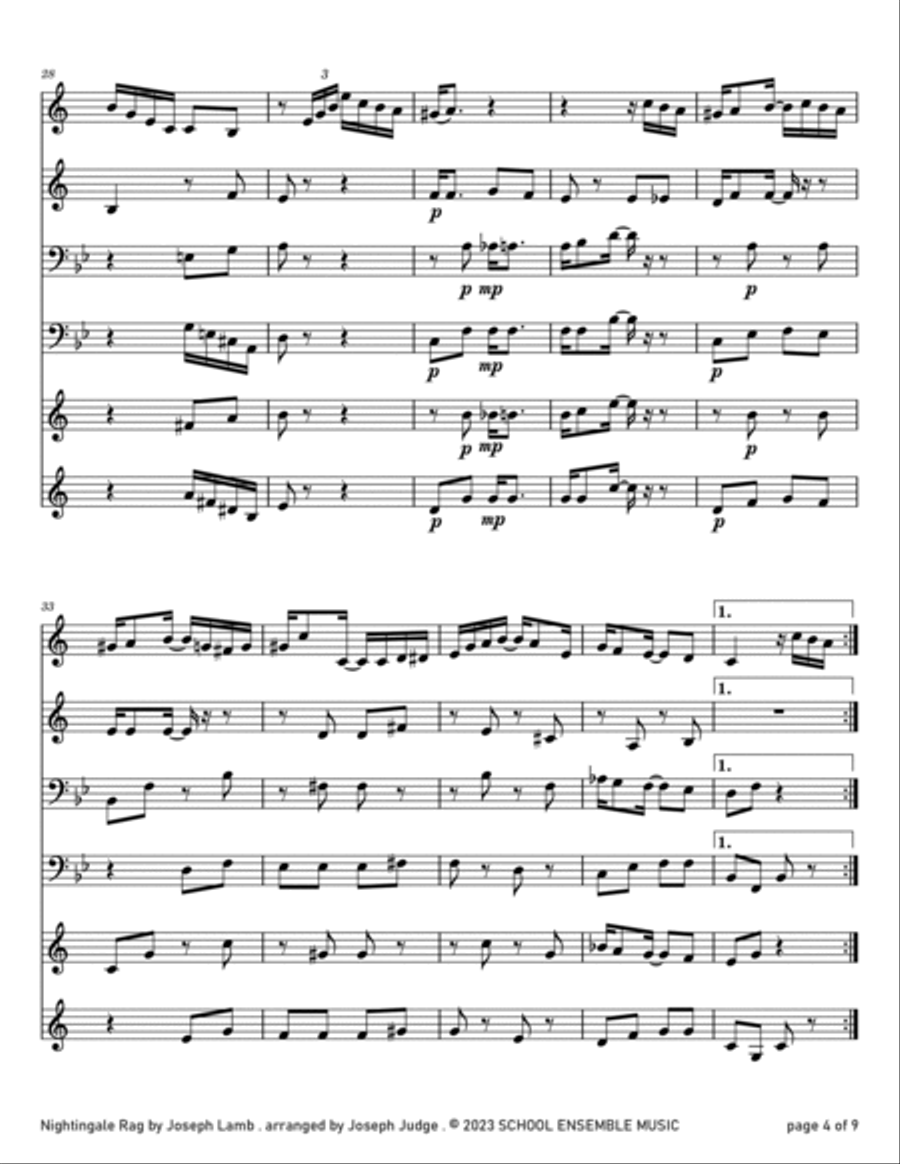 Nightingale Rag by Joseph Lamb for Brass Quartet in Schools Brass Quartet scores gallery preview page 4
