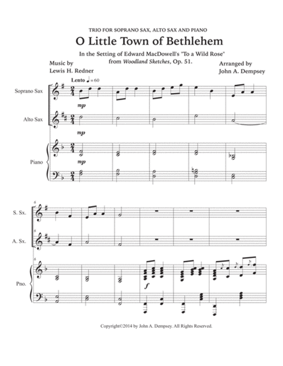 O Little Town of Bethlehem (Trio for Soprano Sax, Alto Sax and Piano) image number null