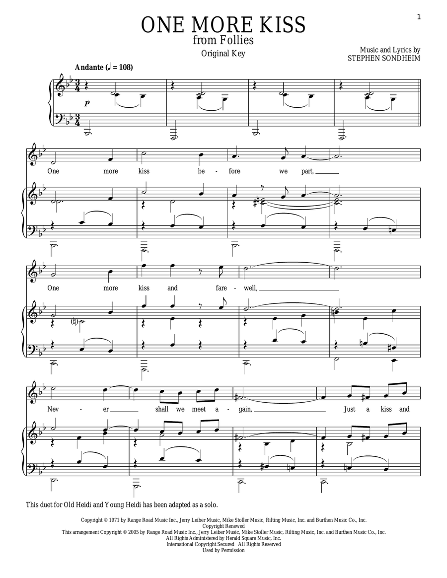 One More Kiss One More Kiss Piano, Vocal scores gallery preview page 1