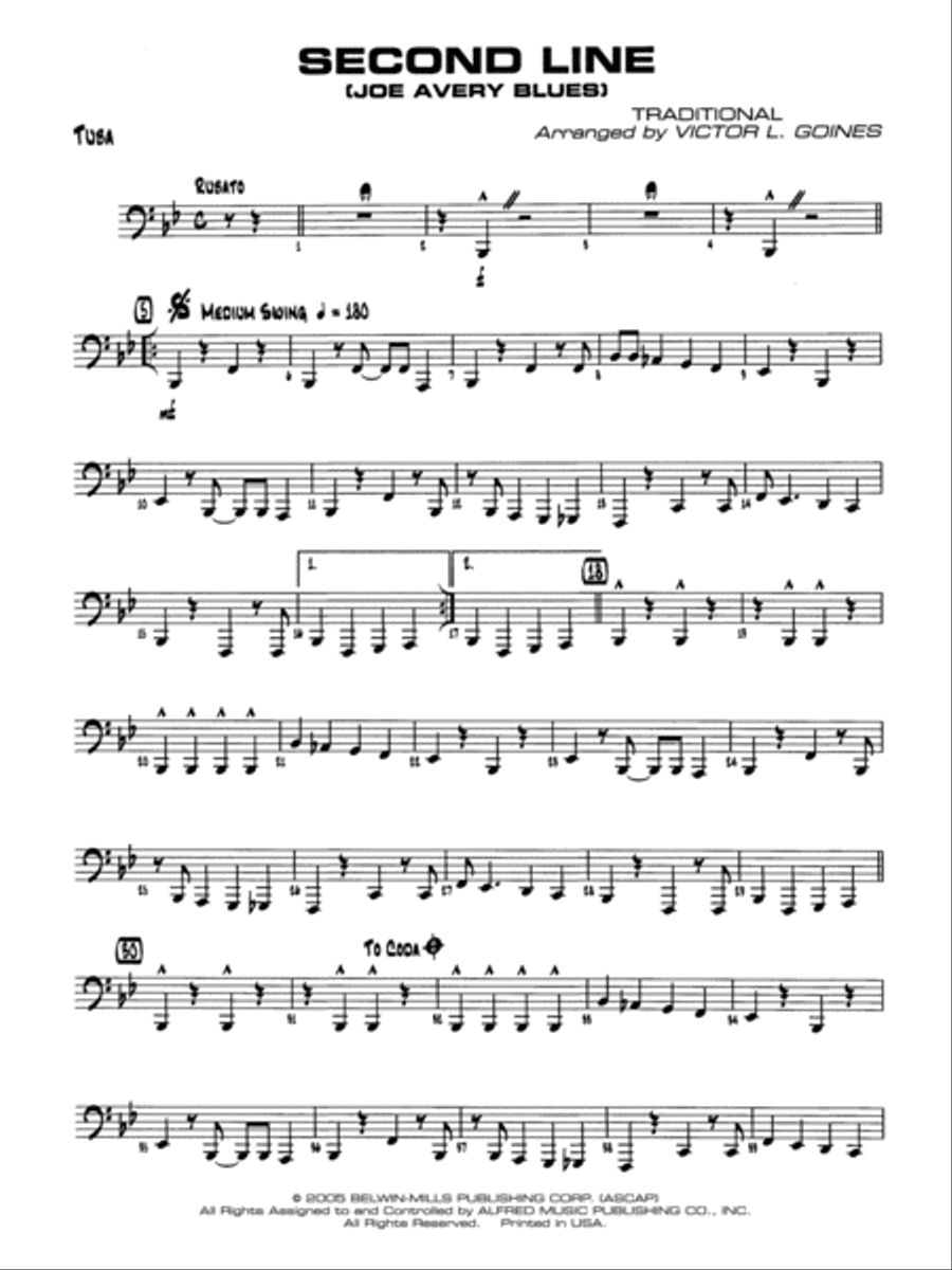 Second Line (Joe Avery Blues): Tuba Jazz Ensemble scores gallery preview page 1