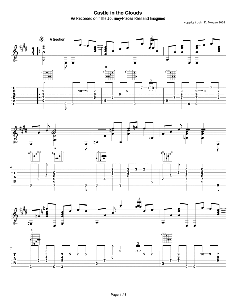 Castle of Clouds as recorded on The Journey - Places Real and Imagined Acoustic Guitar scores gallery preview page 1