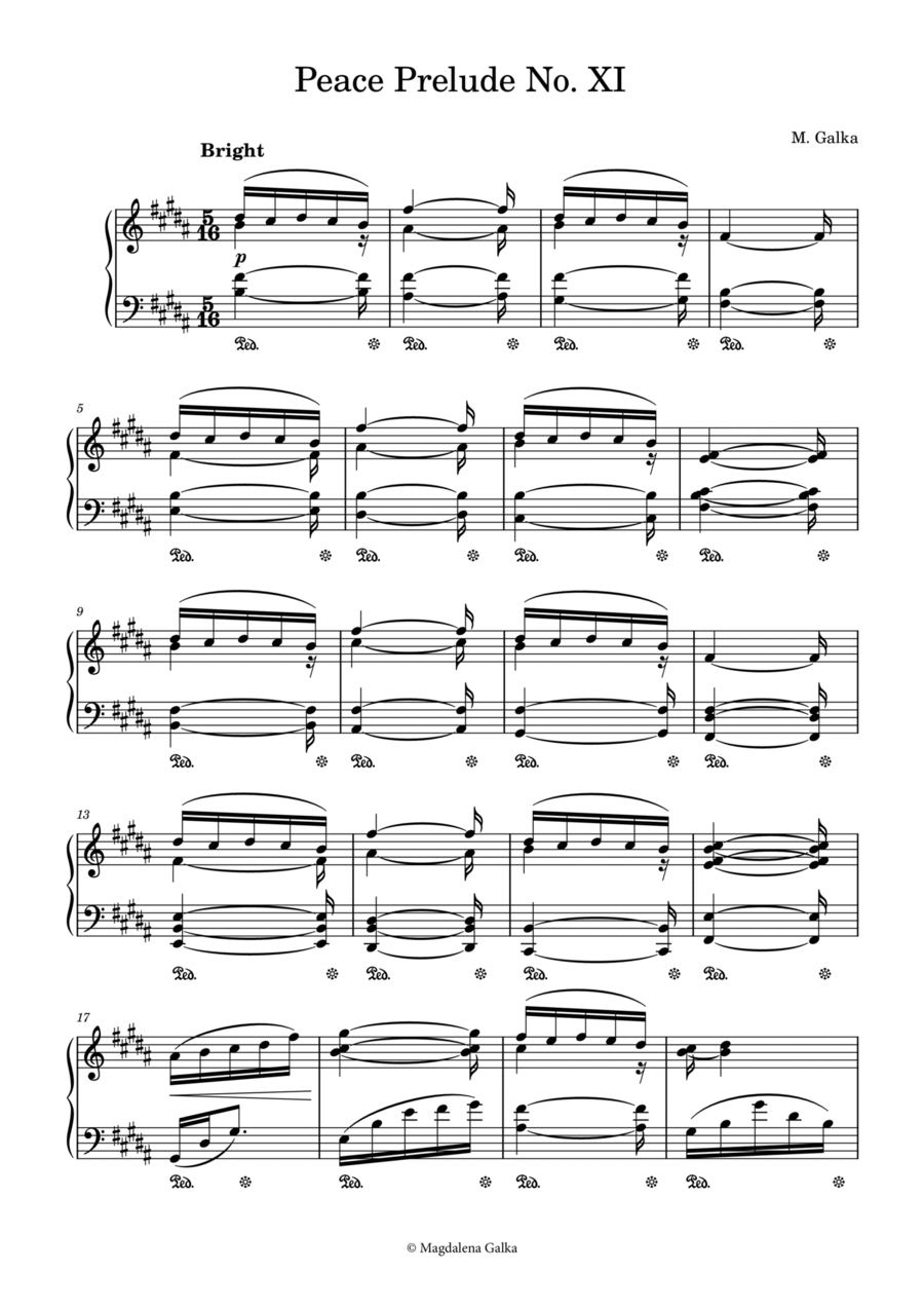 Peace Prelude No. XI Nr. 11 in B Major Bright Piano Solo scores gallery preview page 1