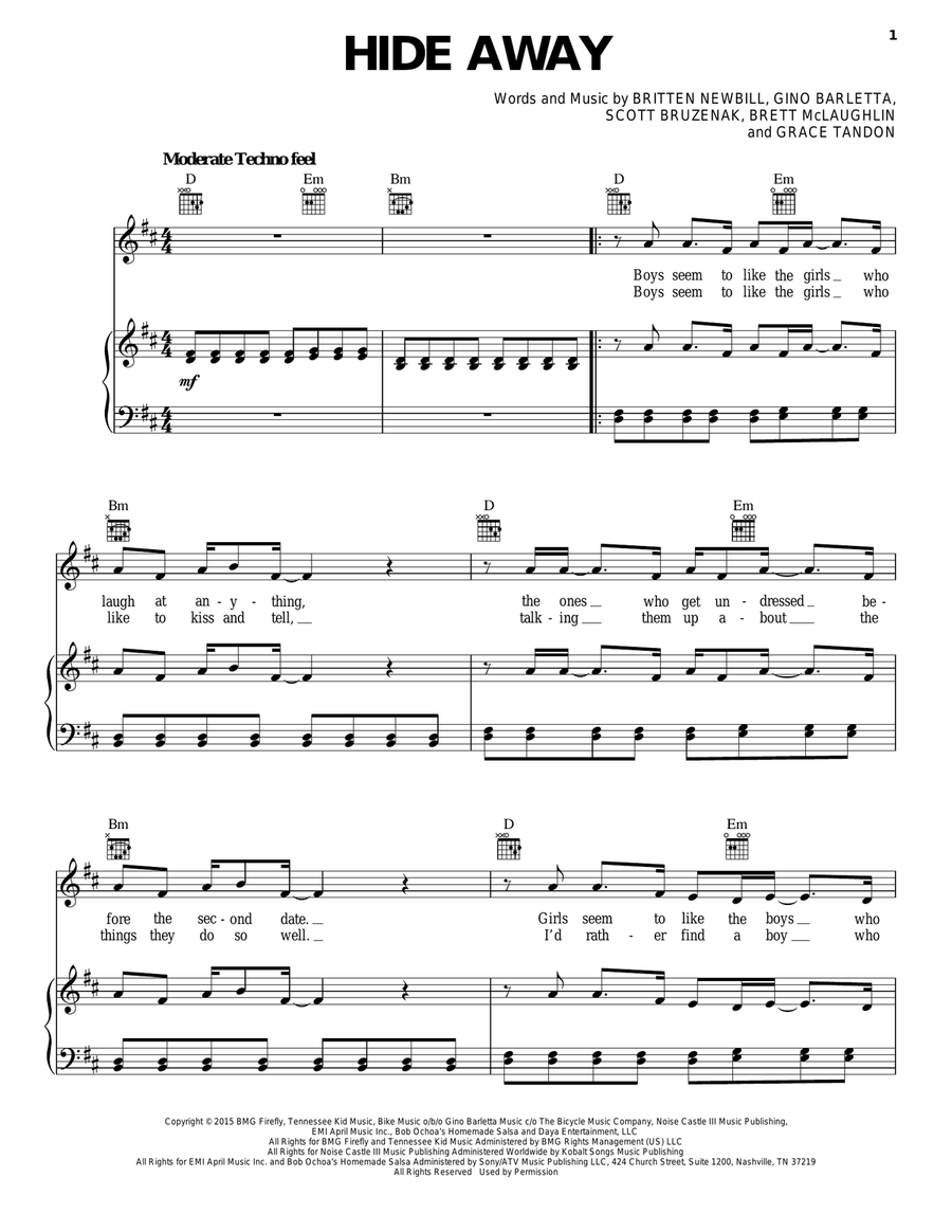 Hide Away Piano, Vocal, Guitar scores gallery preview page 1