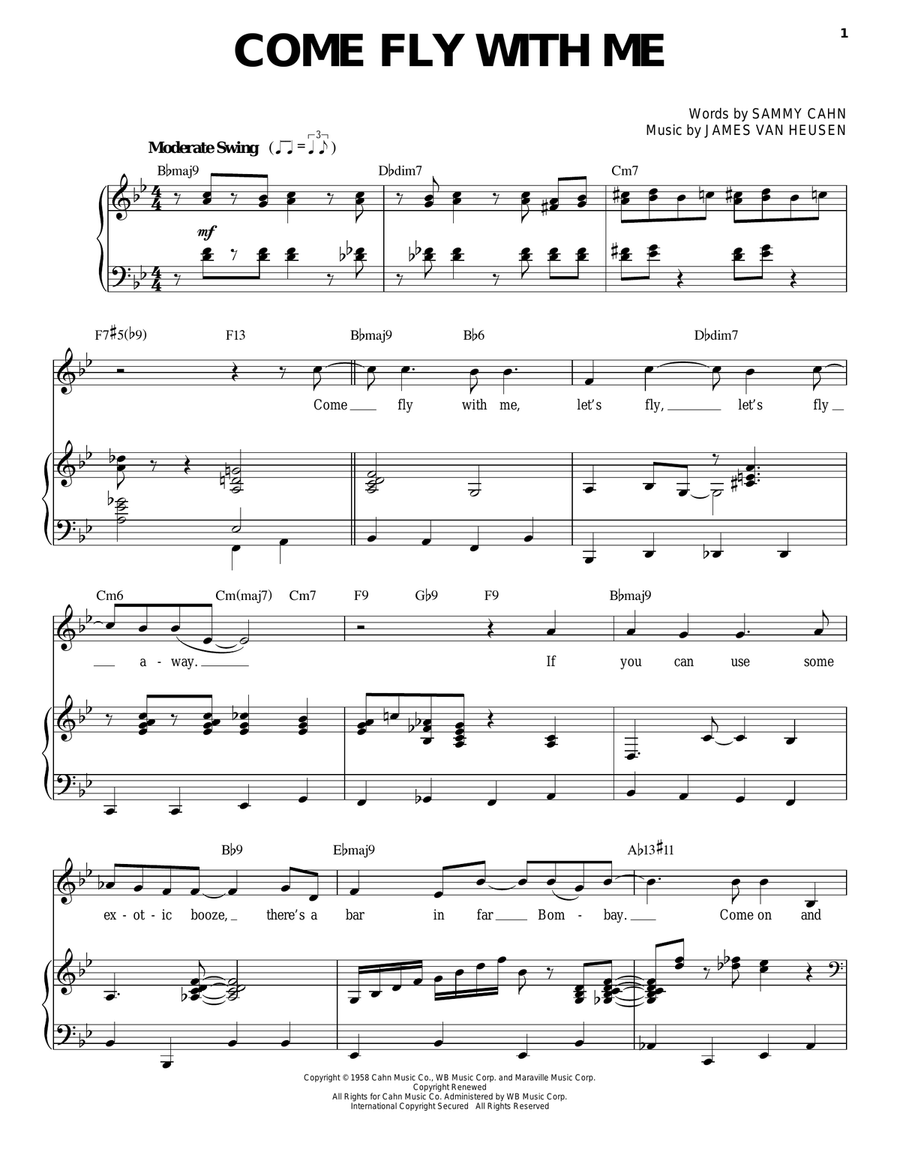 Come Fly With Me Come Fly With Me Piano, Vocal scores gallery preview page 1