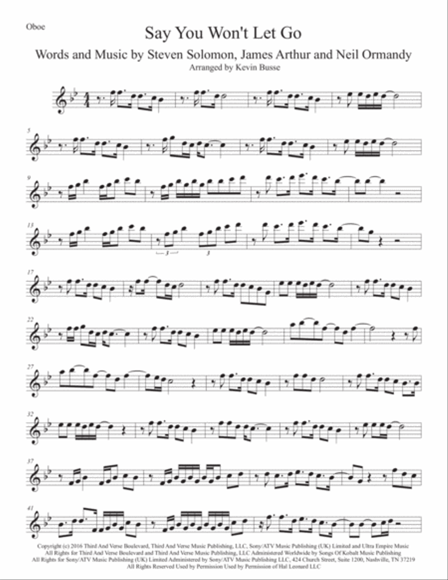 Say You Won't Let Go Oboe Solo scores gallery preview page 1