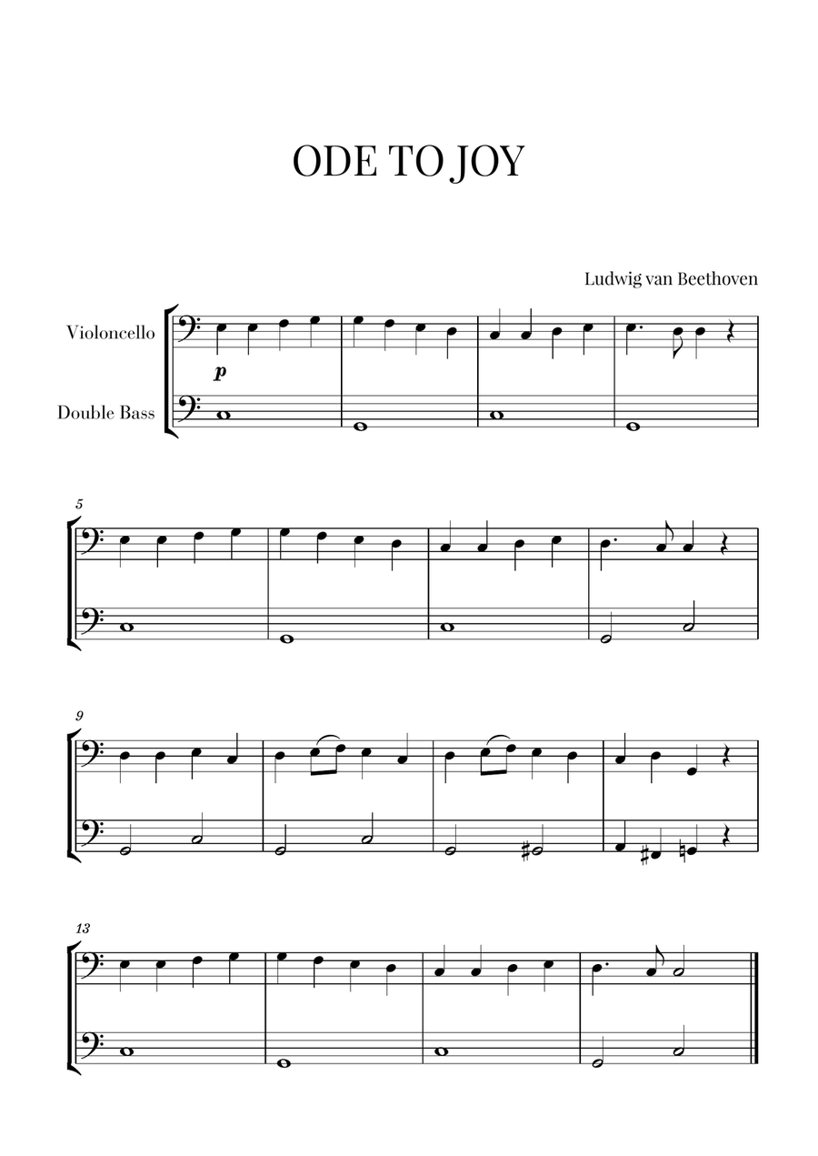 Beethoven - Ode to Joy (for Cello and Double Bass) String Duet scores gallery preview page 1