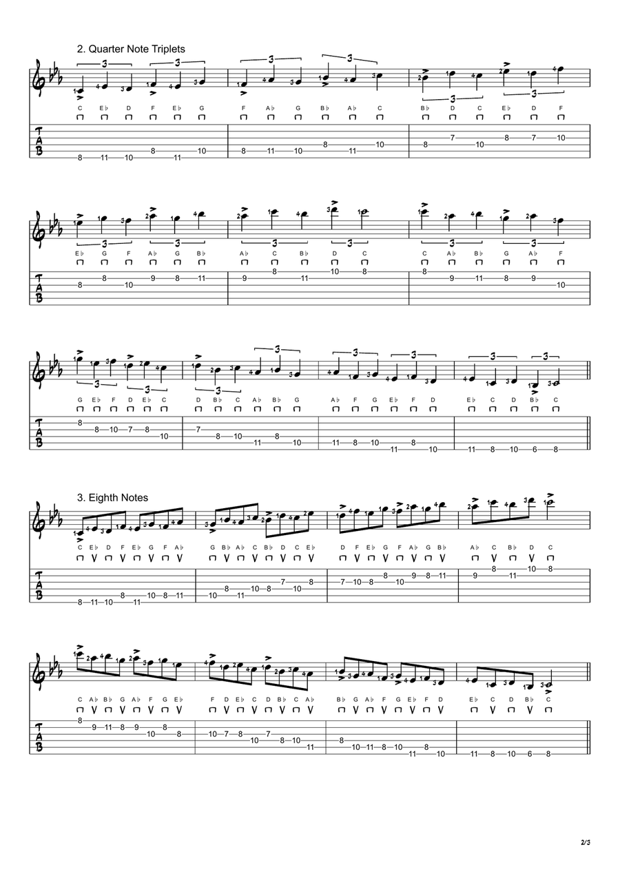 C Aeolian Mode Exercises - Ascending and Descending in 3rds Acoustic Guitar scores gallery preview page 2