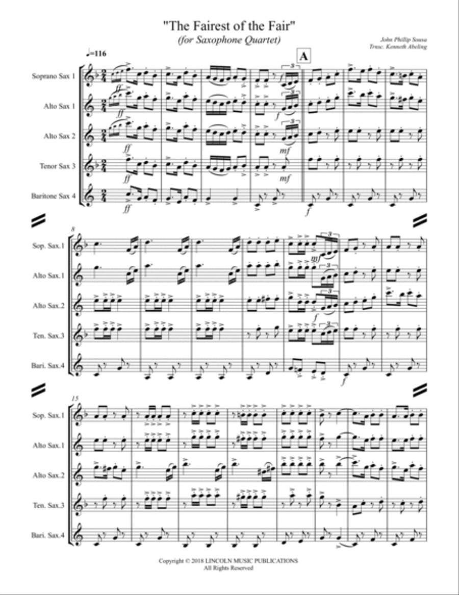 March – The Fairest of the Fair (for Saxophone Quartet SATB or AATB) Saxophone Quartet scores gallery preview page 2