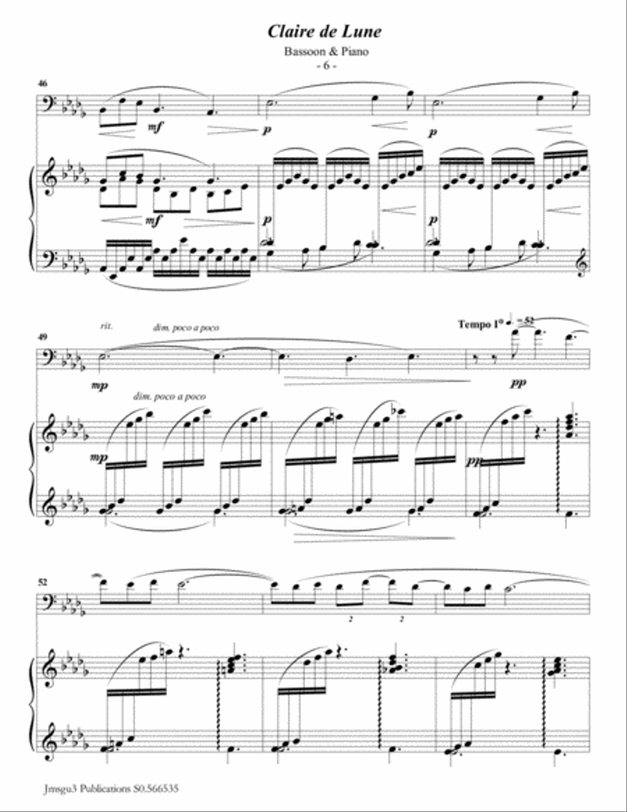 Debussy: Claire de Lune for Bassoon & Piano Woodwind Duet scores gallery preview page 6