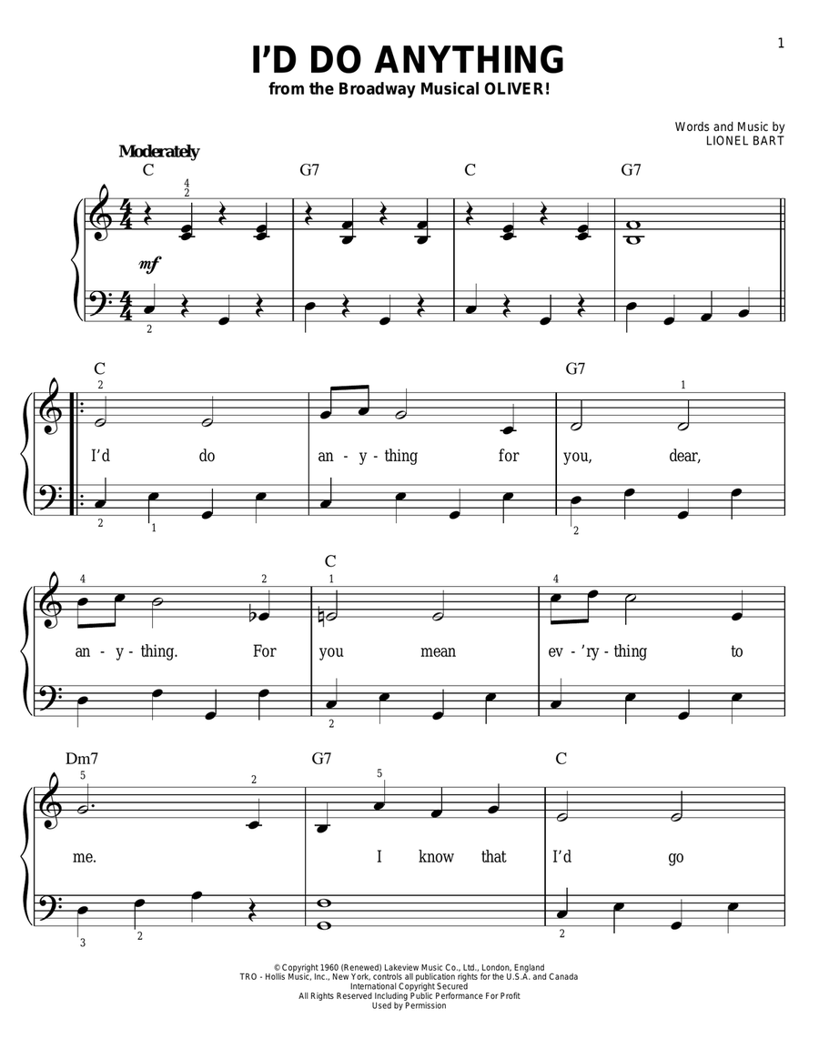 I'd Do Anything I'd Do Anything Easy Piano scores gallery preview page 1