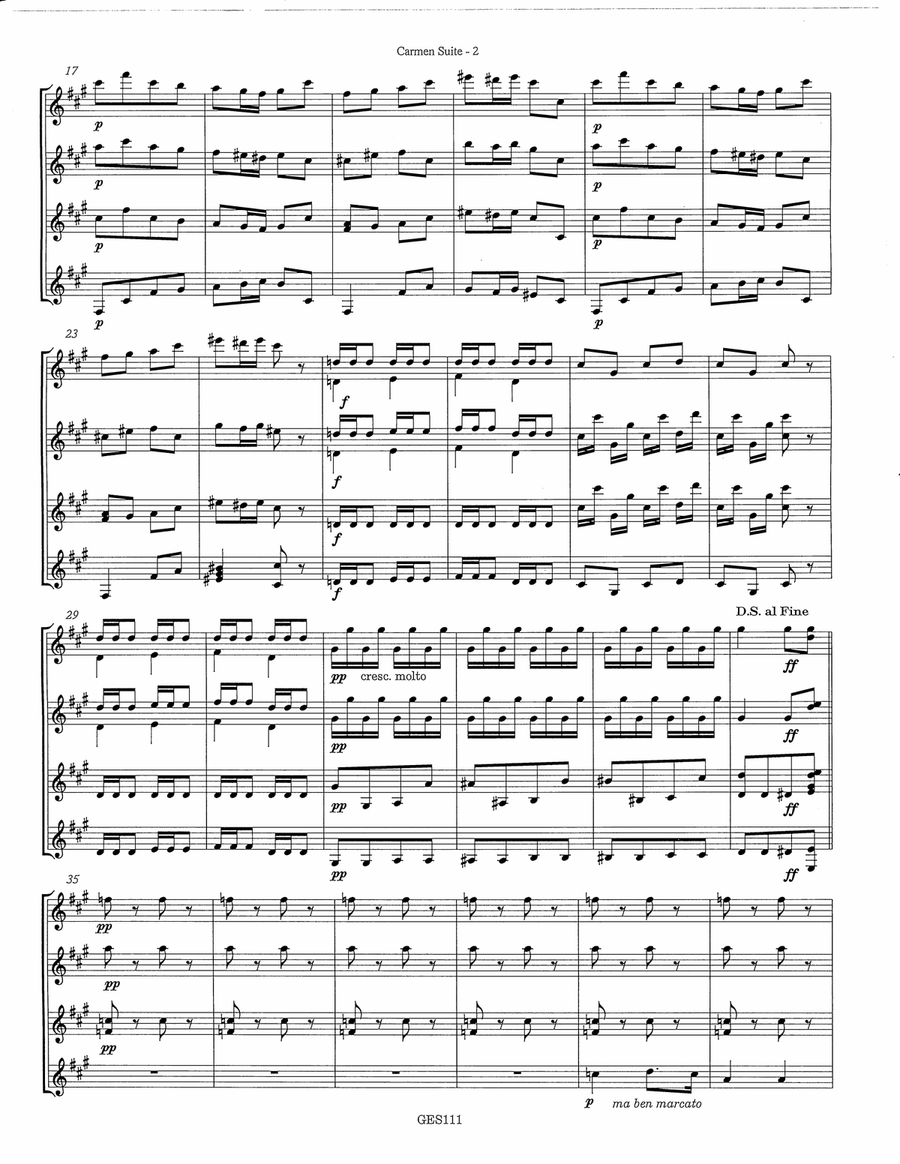 Carmen Suite (selections from the opera) arr. for guitar quartet Small Ensemble scores gallery preview page 4