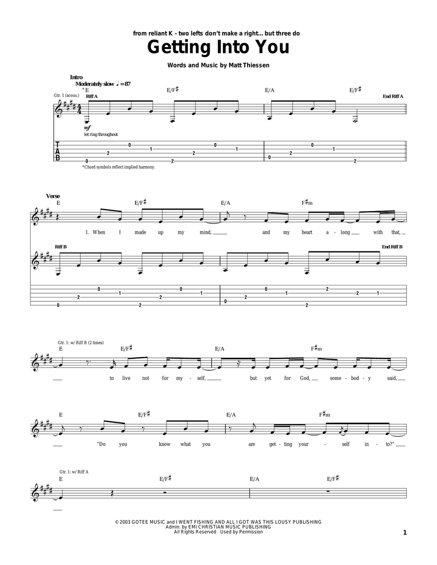 Getting Into You Guitar Tablature scores gallery preview page 1