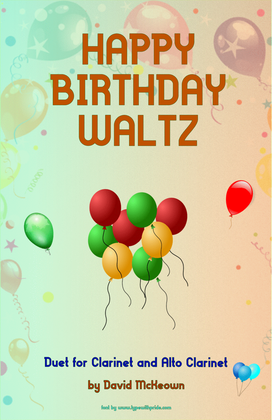 Book cover for Happy Birthday Waltz, for Clarinet and Alto Clarinet Duet
