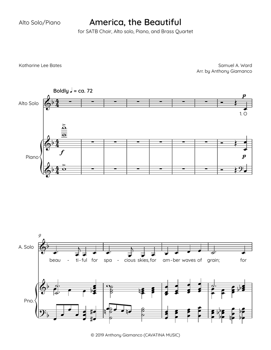 AMERICA, THE BEAUTIFUL - Alto solo/Piano score Alto Voice scores gallery preview page 2