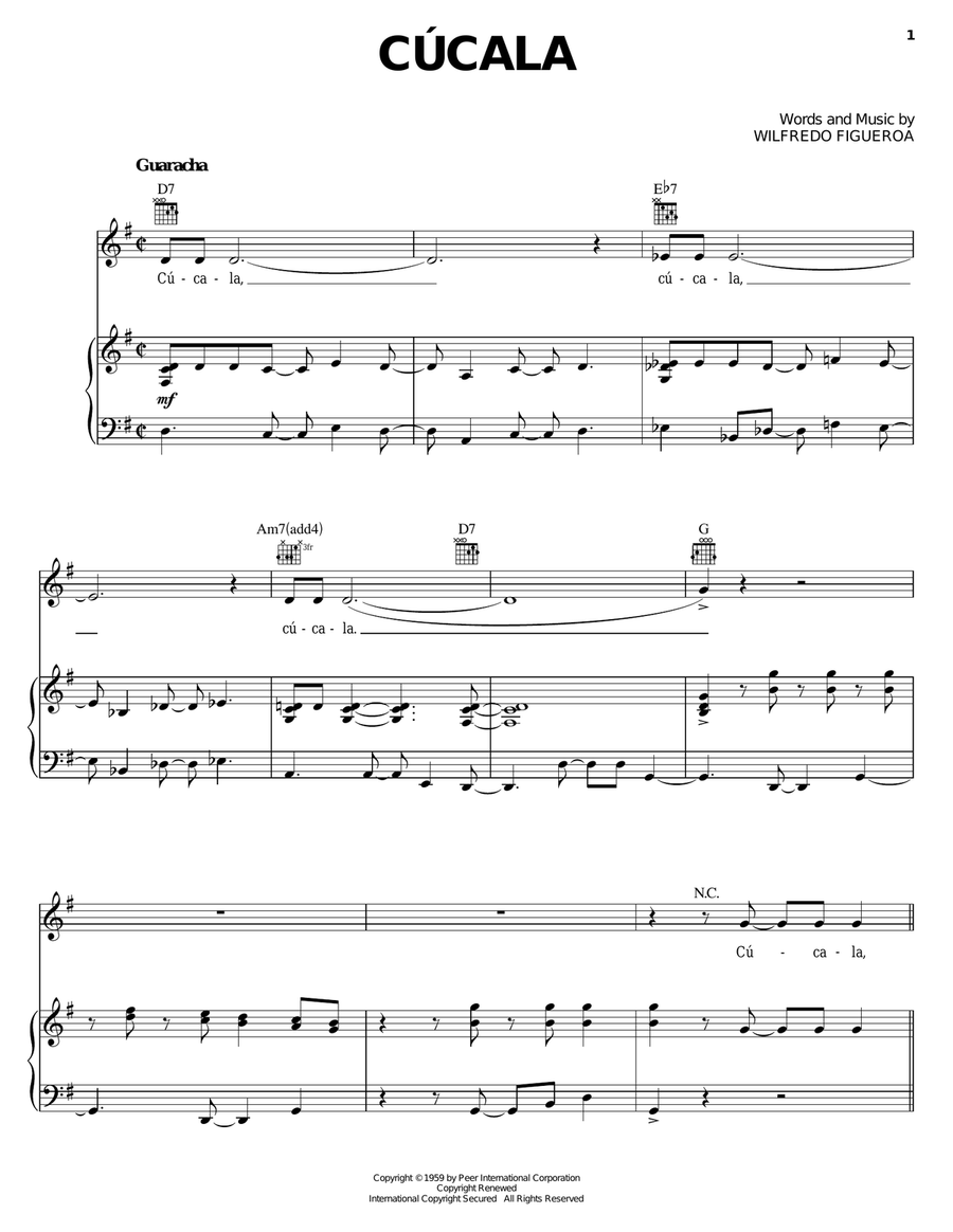 Cucala Cucala Piano, Vocal, Guitar scores gallery preview page 1