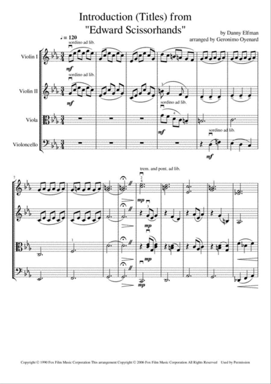 Edward Scissorhands Introduction (titles) String Quartet scores gallery preview page 3