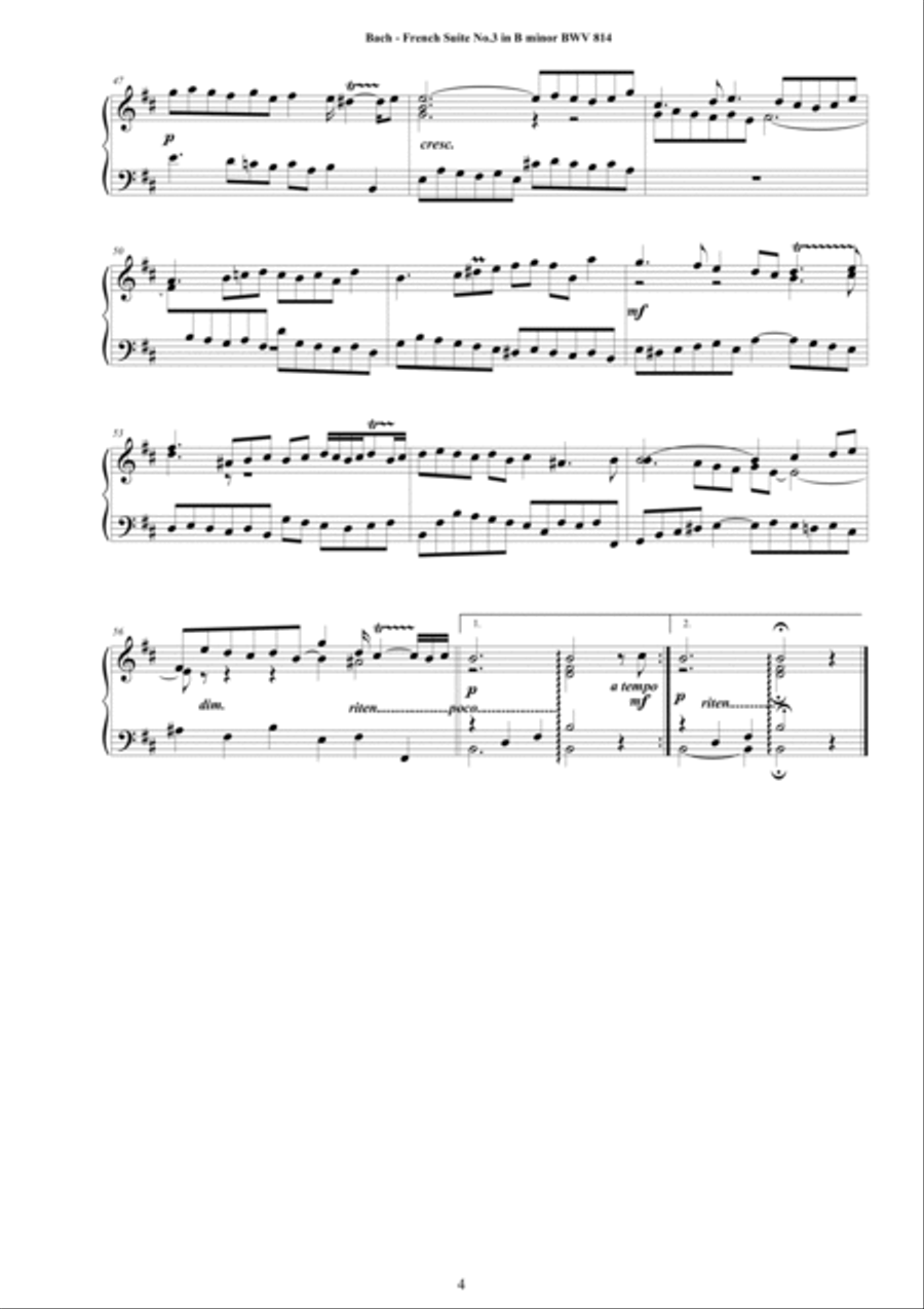 Bach - French Suite No.3 in B minor BWV 814 for Piano Piano Solo scores gallery preview page 4