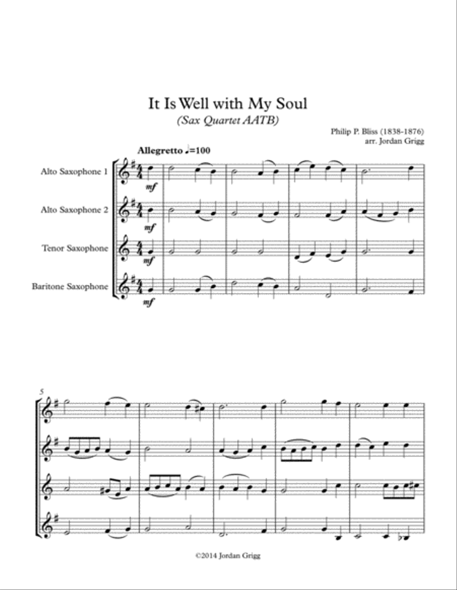 It Is Well with My Soul (Sax Quartet AATB) Saxophone Quartet scores gallery preview page 1