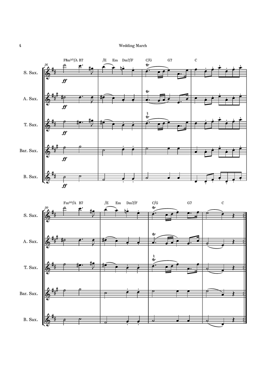 Wedding March Saxophone Quintet scores gallery preview page 4