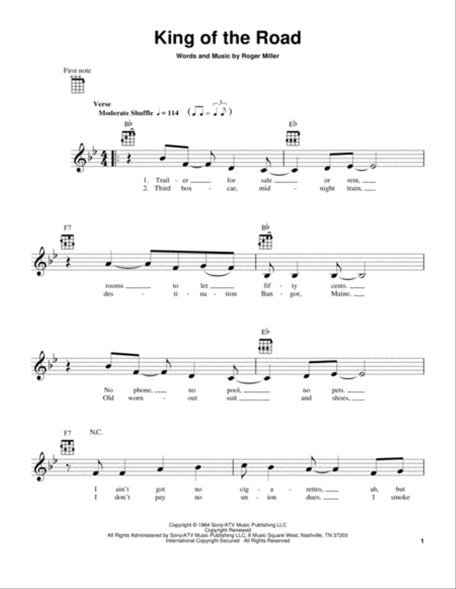 King Of The Road King Of The Road Ukulele scores gallery preview page 1