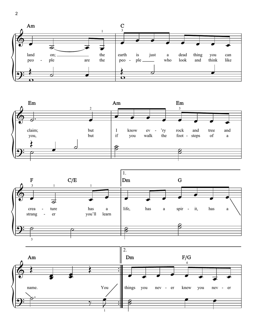Colors Of The Wind (from Pocahontas) Easy Piano scores gallery preview page 2