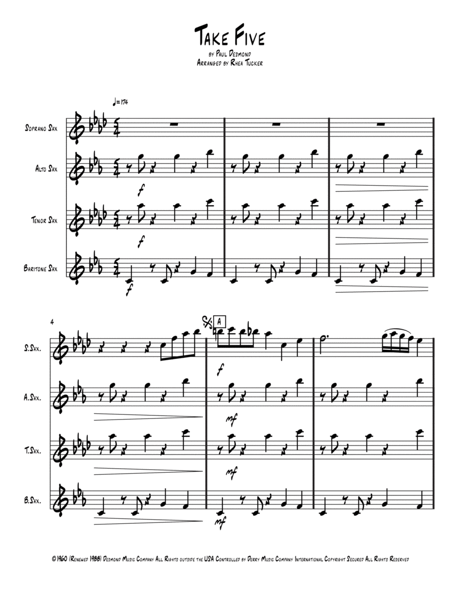 Take Five Saxophone Quartet scores gallery preview page 1