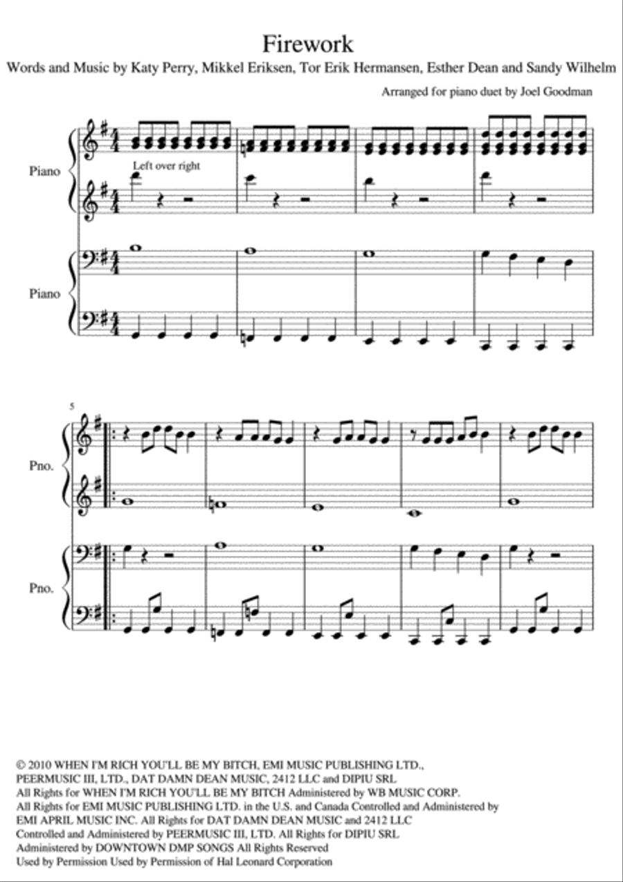 Firework Piano scores gallery preview page 1