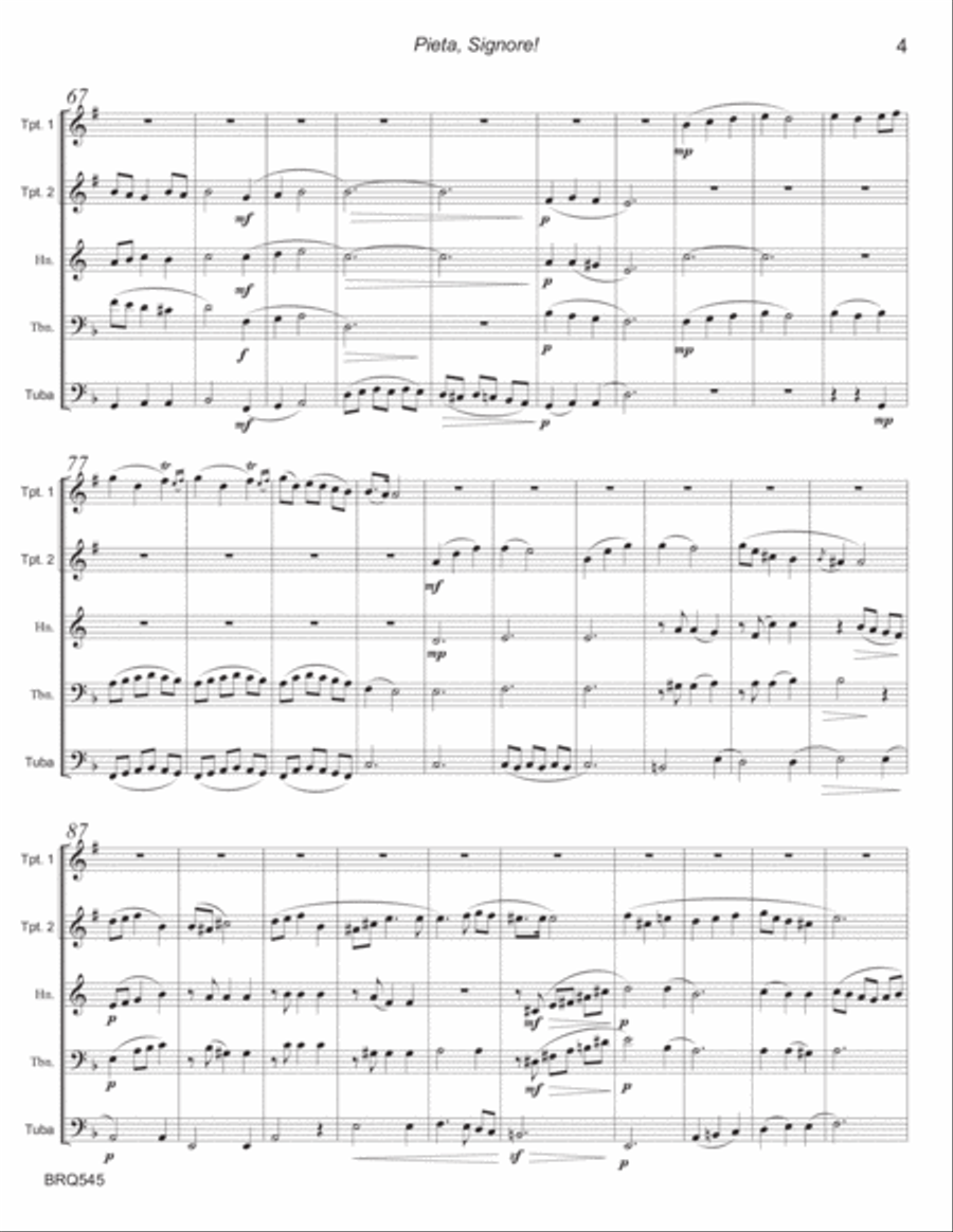 PIETA SIGNORE (A. Stradella 1639-1682) for BRASS QUINTET (unaccompanied) Brass Quintet scores gallery preview page 4