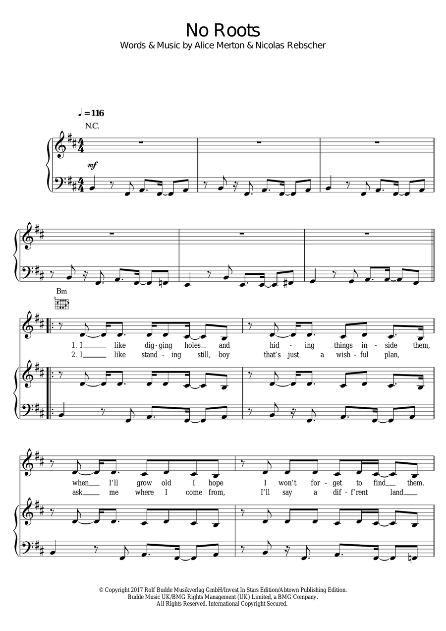 No Roots Piano, Vocal scores gallery preview page 1