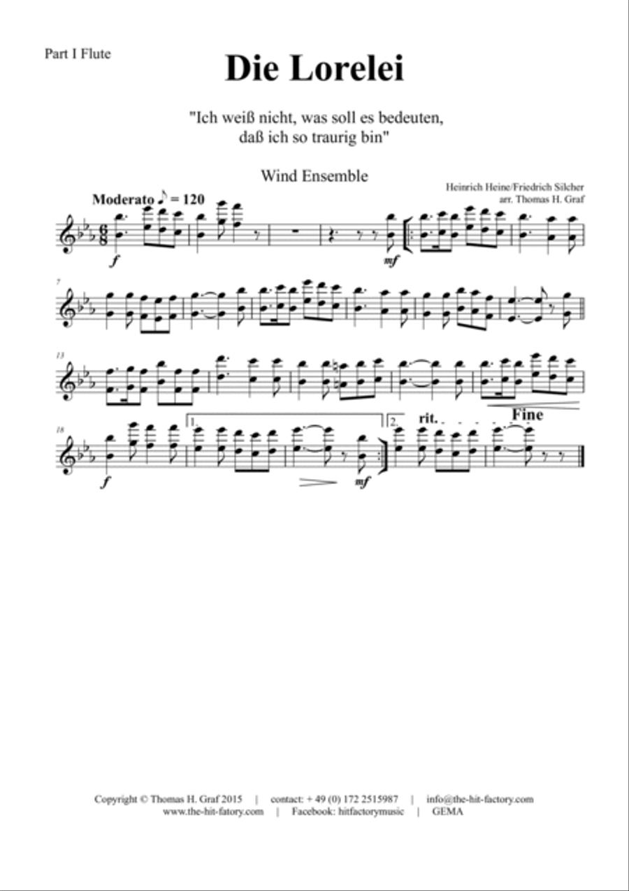 Die Loreley/Die Lorelei - Ich weiß nicht was soll es bedeuten - German Folk Song - Wind Ensemble Woodwind Ensemble scores gallery preview page 4