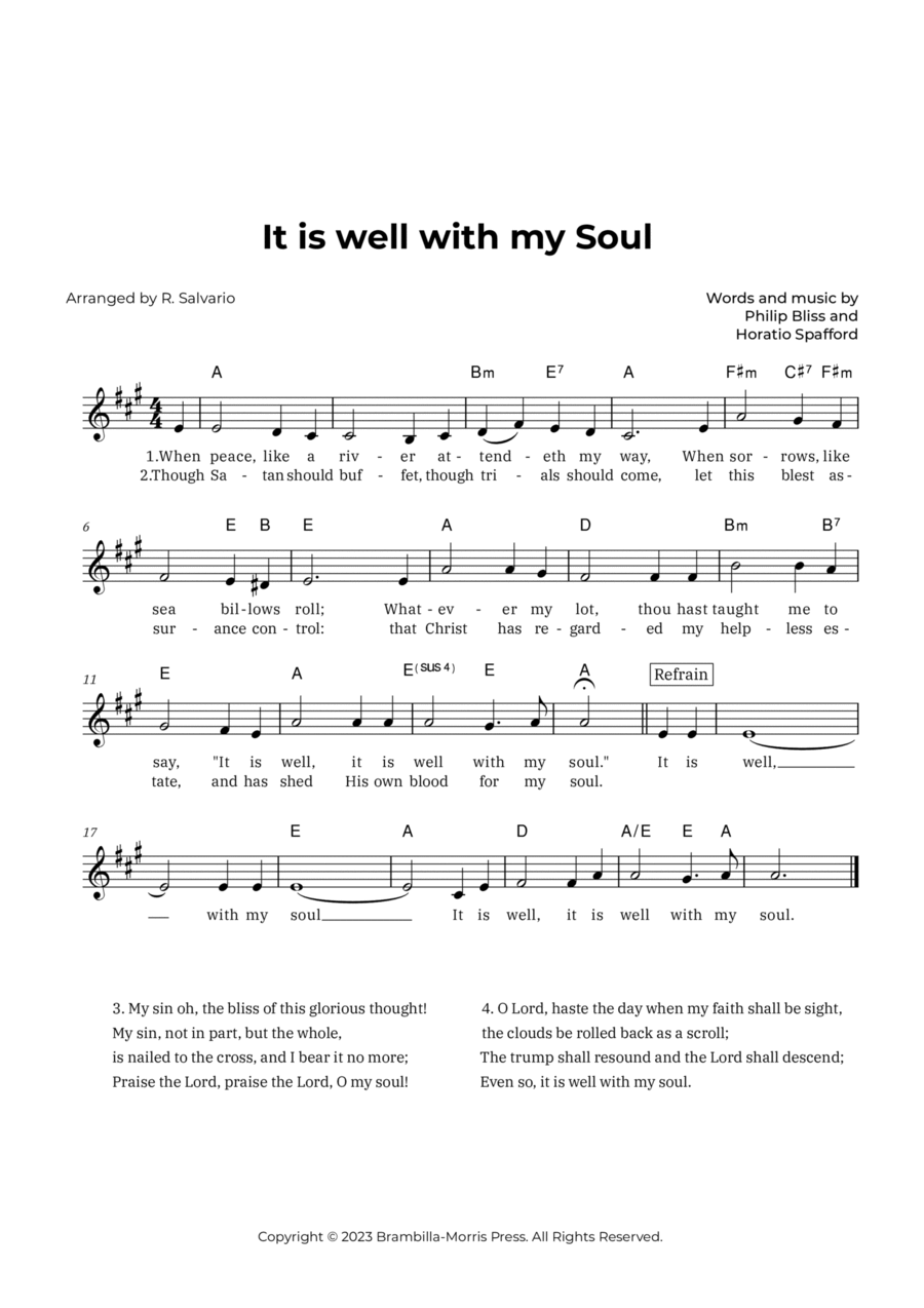 It is Well with My Soul (Key of A Major) Piano scores gallery preview page 1