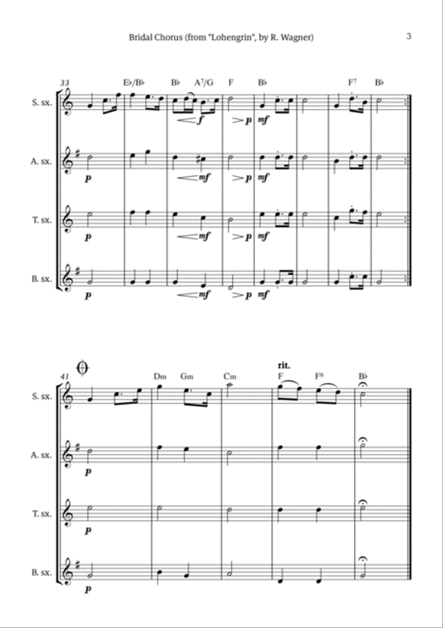 Bridal Chorus (Here Comes The Bride) Saxophone Quartet scores gallery preview page 3