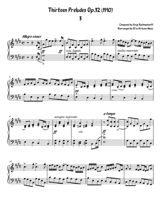 Serge Rachmaninoff 13 Prelude Op. 32 No. 3 (easy/intermediate piano)