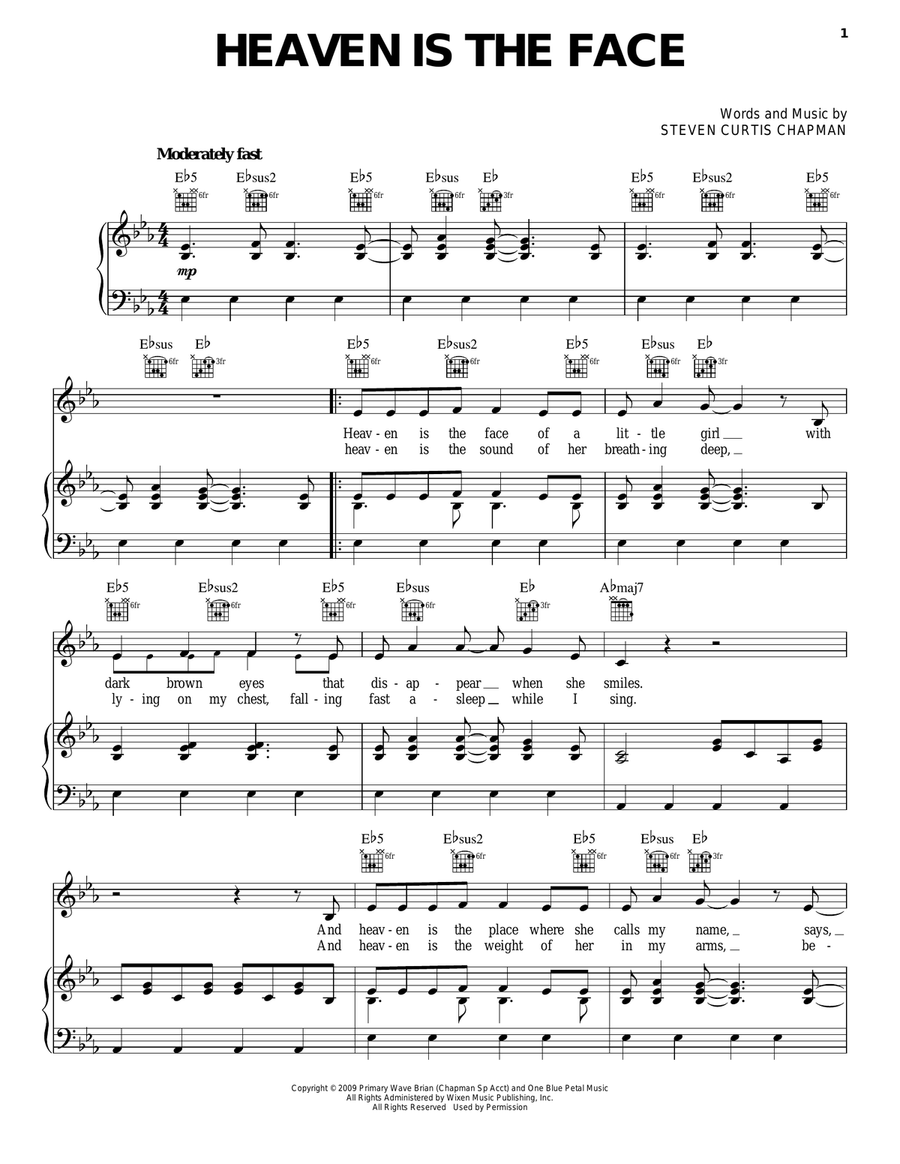 Heaven Is The Face Heaven Is The Face Piano, Vocal, Guitar scores gallery preview page 1