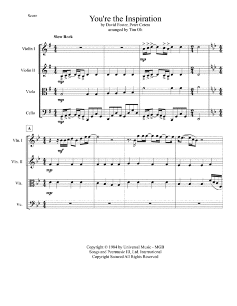 You're The Inspiration You're The Inspiration String Quartet scores gallery preview page 1