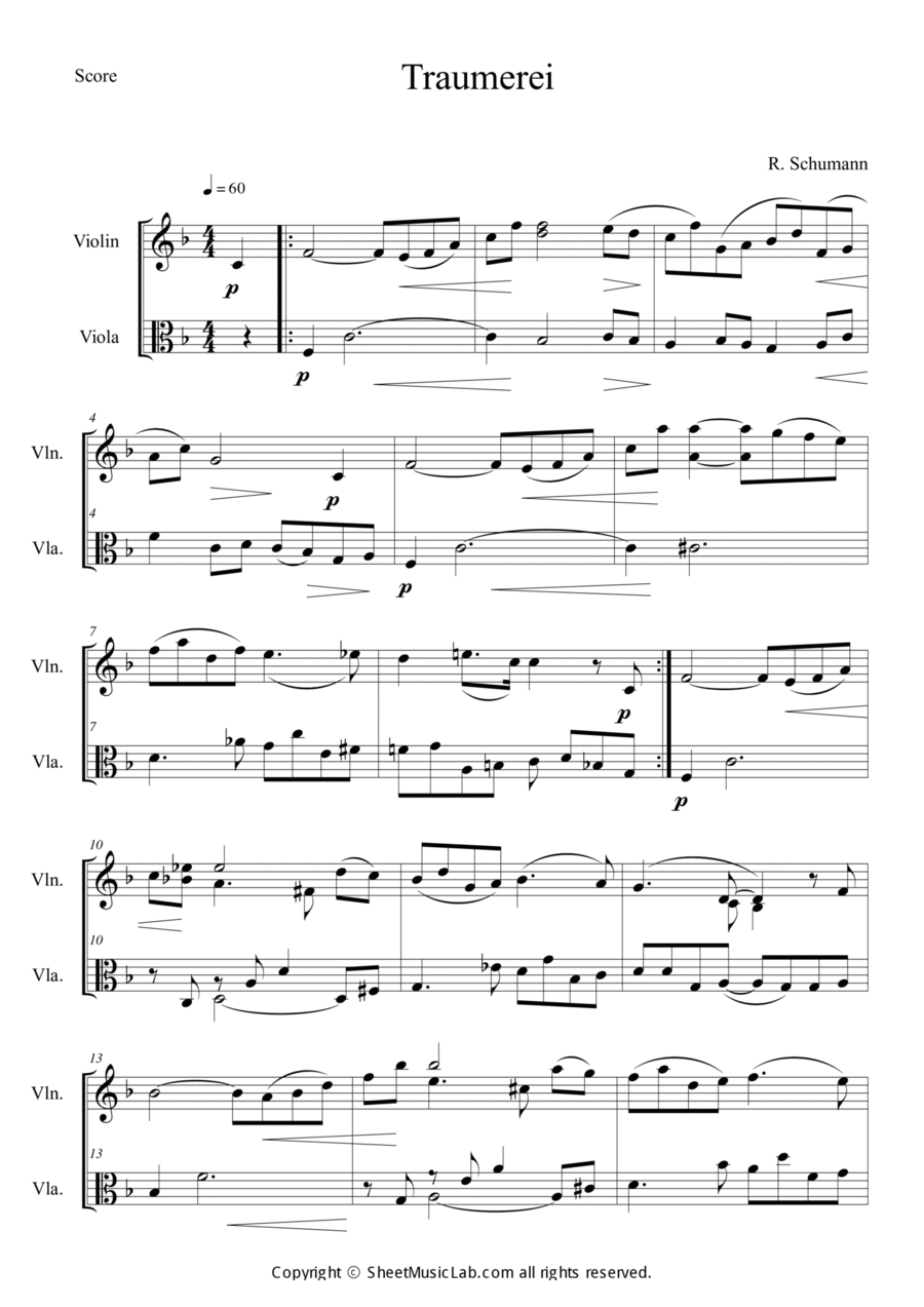 Traumerei scenes from childhood op15 String Duet scores gallery preview page 1