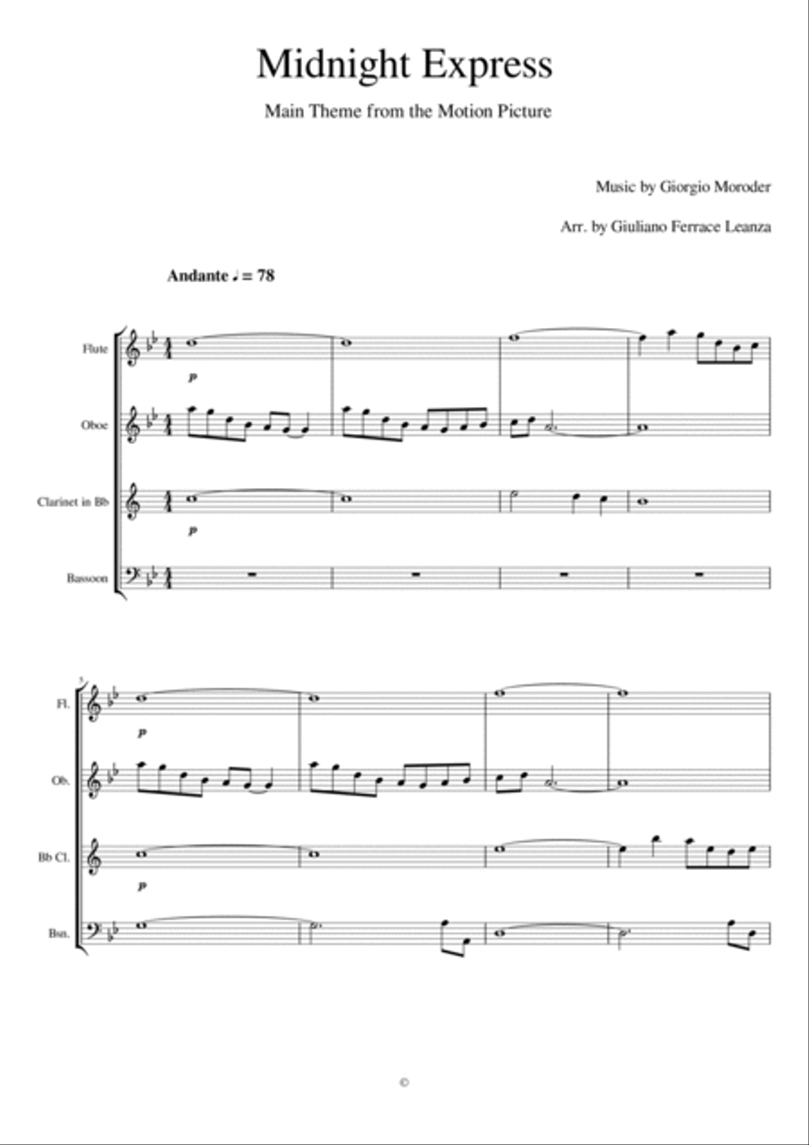 Midnight Express (instrumental) Woodwind Quartet scores gallery preview page 2