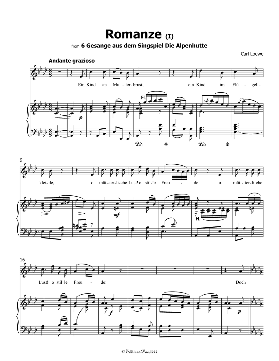 Romanze(I), by Carl Loewe, in A flat Major Piano, Vocal scores gallery preview page 3