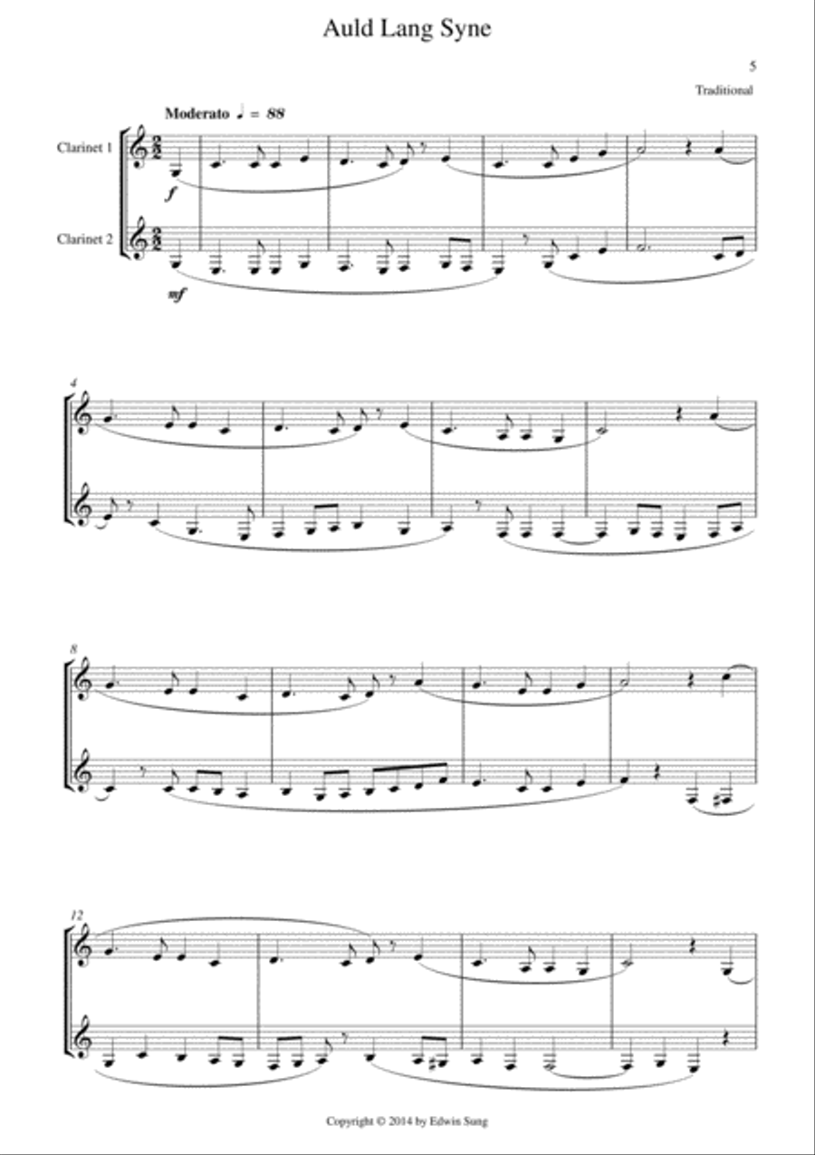 15 Popular Christmas Songs for Bb Clarinet Duet (Suitable for beginning / intermediate clarinetists) Clarinet Duet scores gallery preview page 5