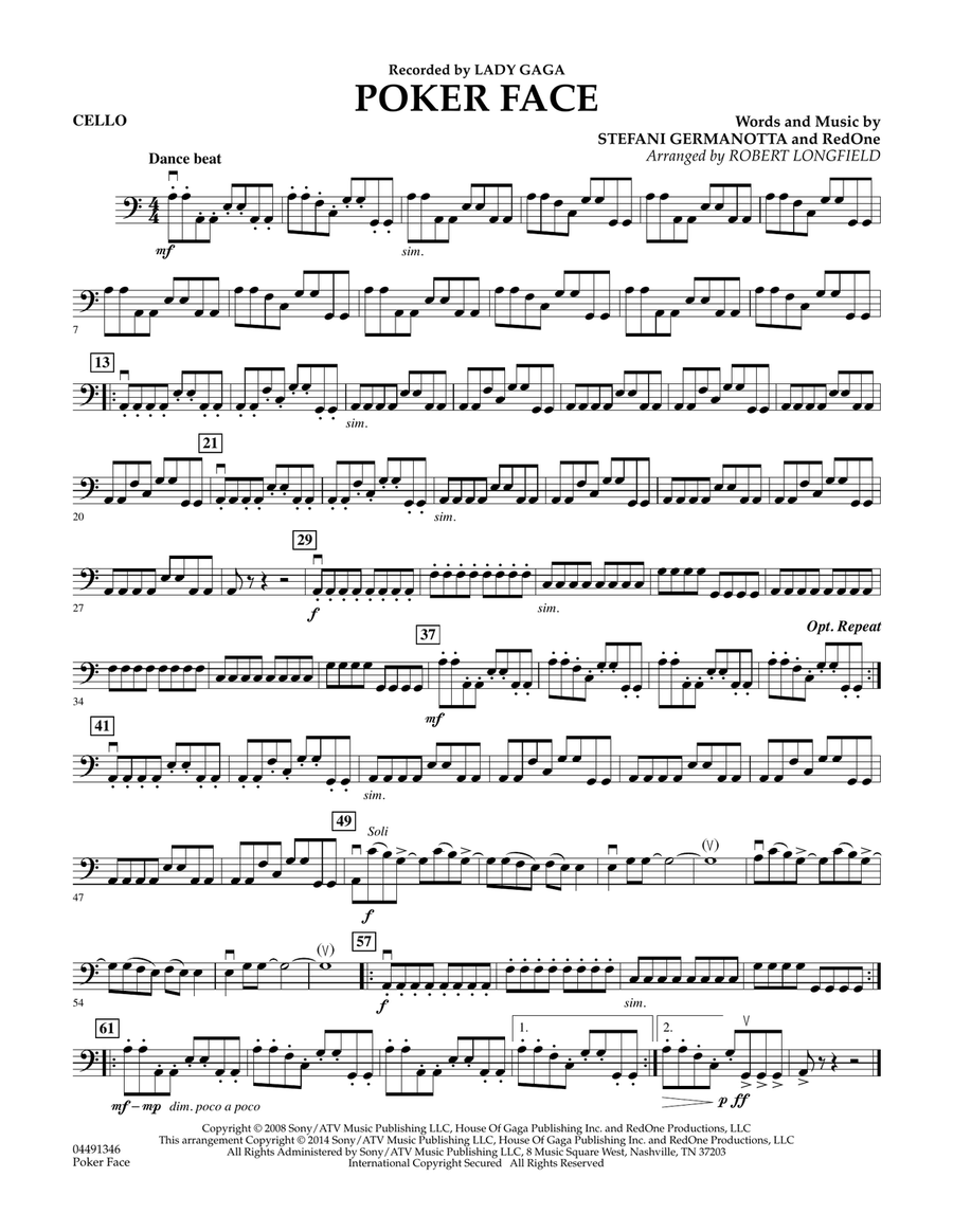 Poker Face - Cello Orchestra scores gallery preview page 1