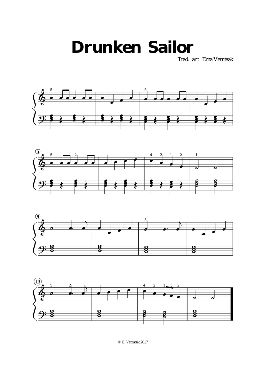Drunken Sailor Easy Piano scores gallery preview page 1