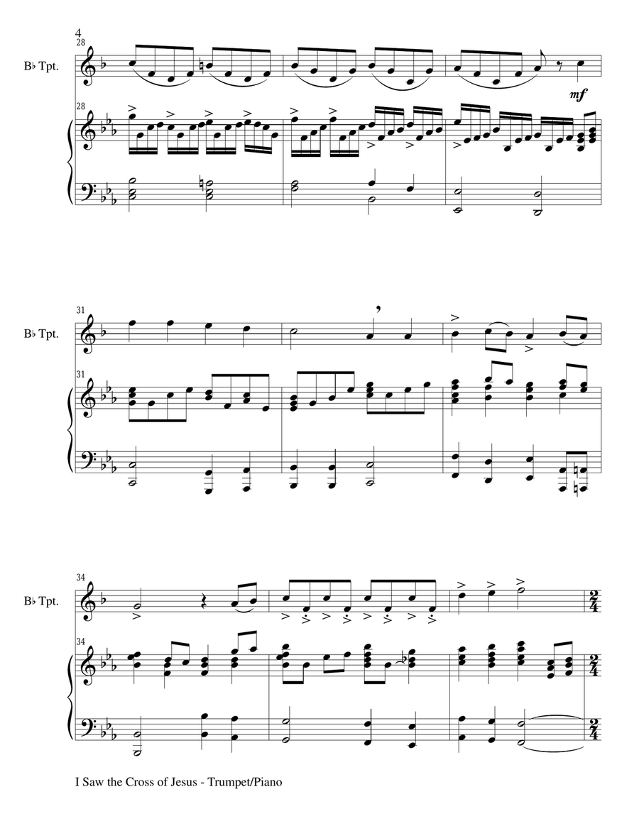 I SAW THE CROSS OF JESUS (Duet – Bb Trumpet and Piano/Score and Parts) Trumpet Duet scores gallery preview page 4