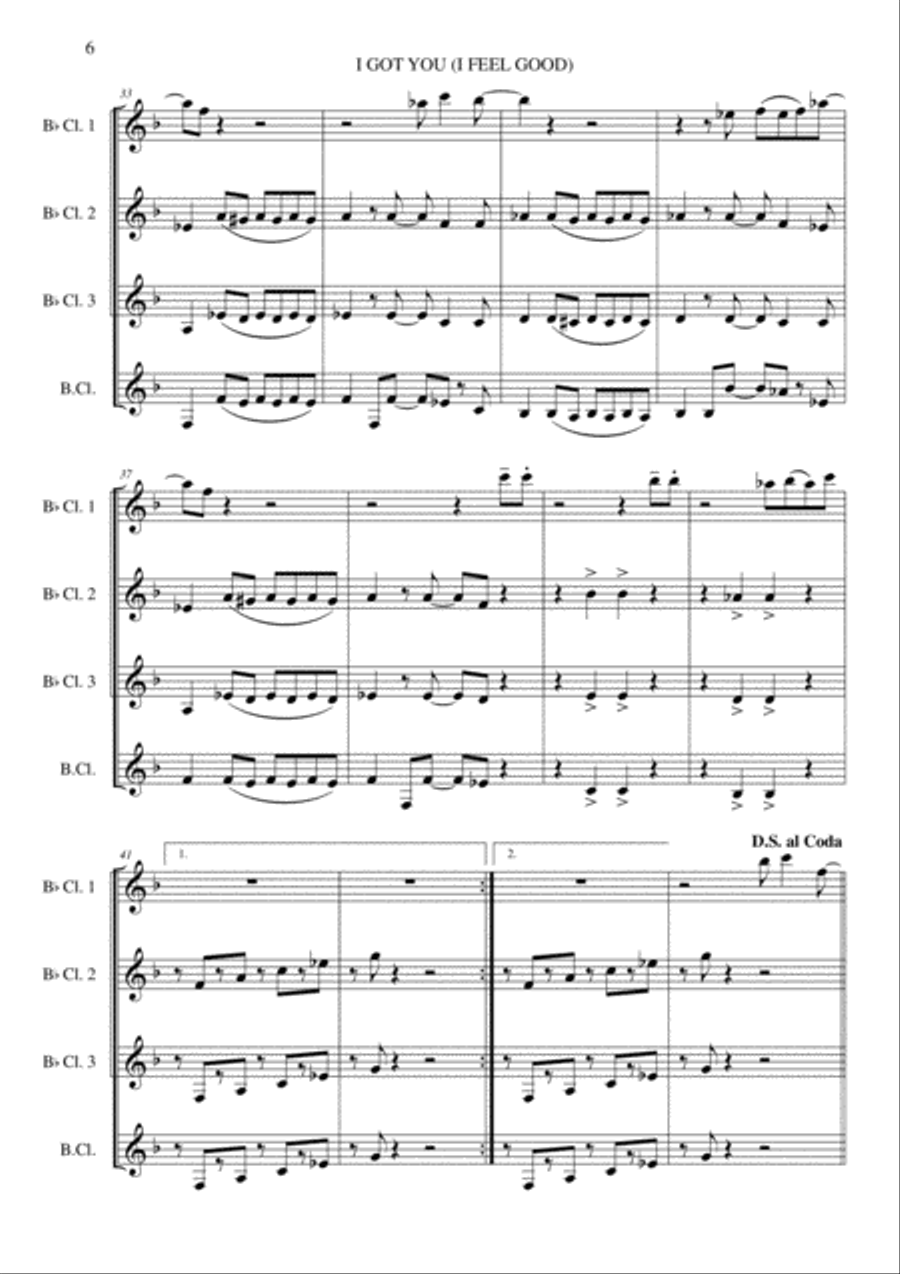 I Got You (i Feel Good) Clarinet Quartet scores gallery preview page 6