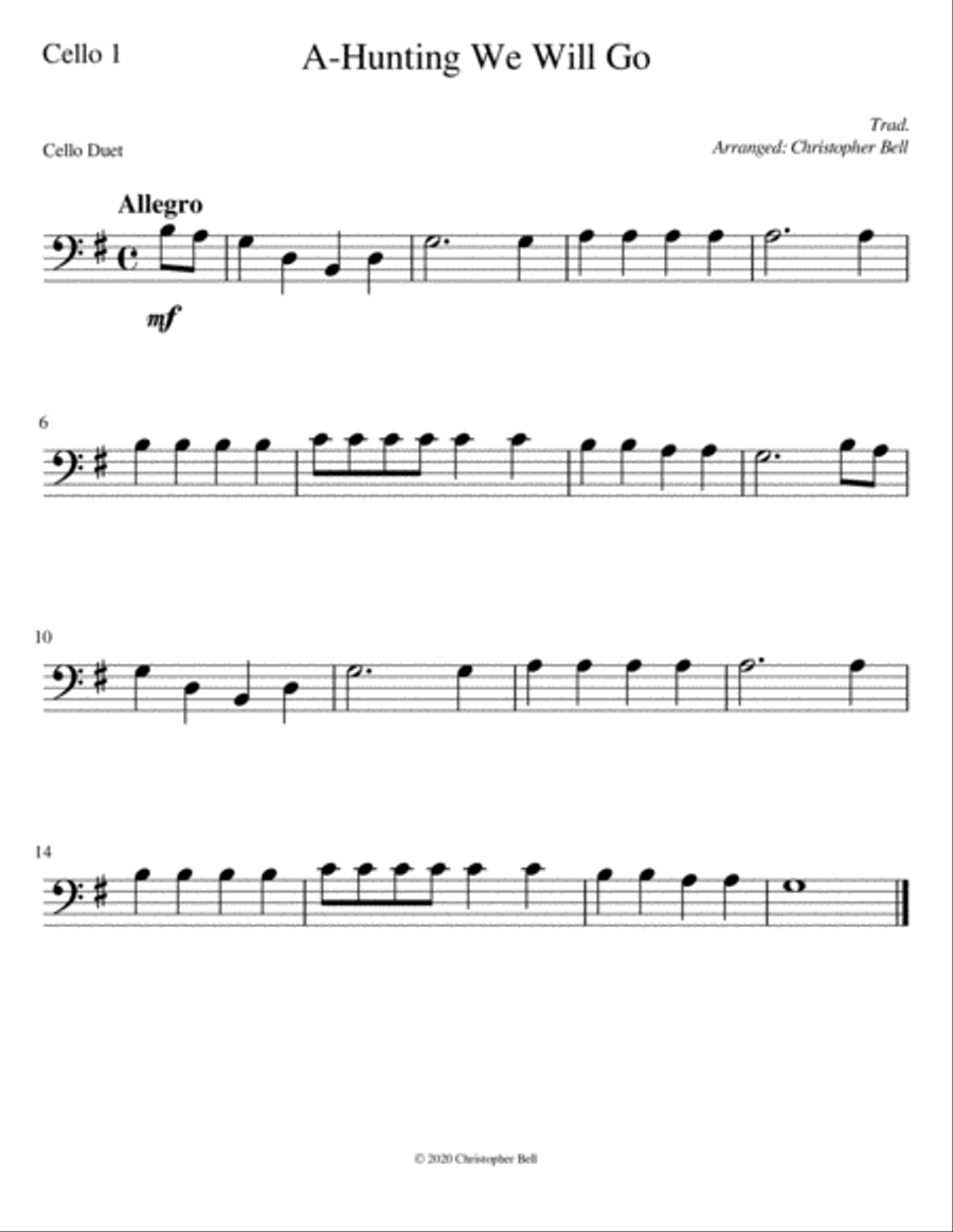 A-Hunting We Will Go - Easy Cello Duet String Duet scores gallery preview page 2