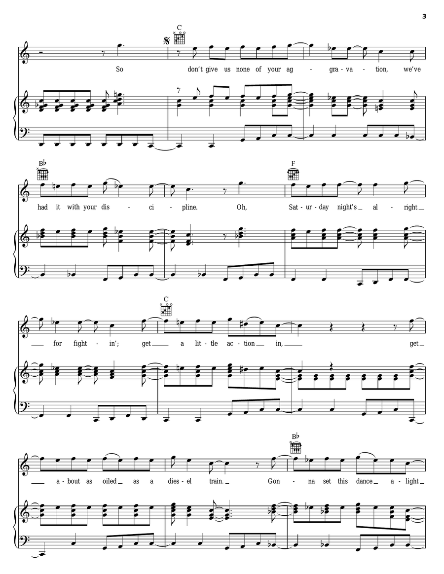 Saturday Night's Alright (For Fighting) Piano, Vocal, Guitar scores gallery preview page 3
