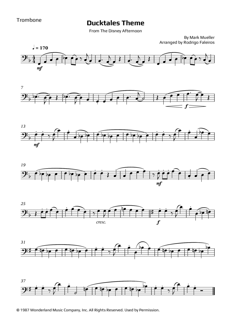 Ducktales Theme Trombone Solo scores gallery preview page 1
