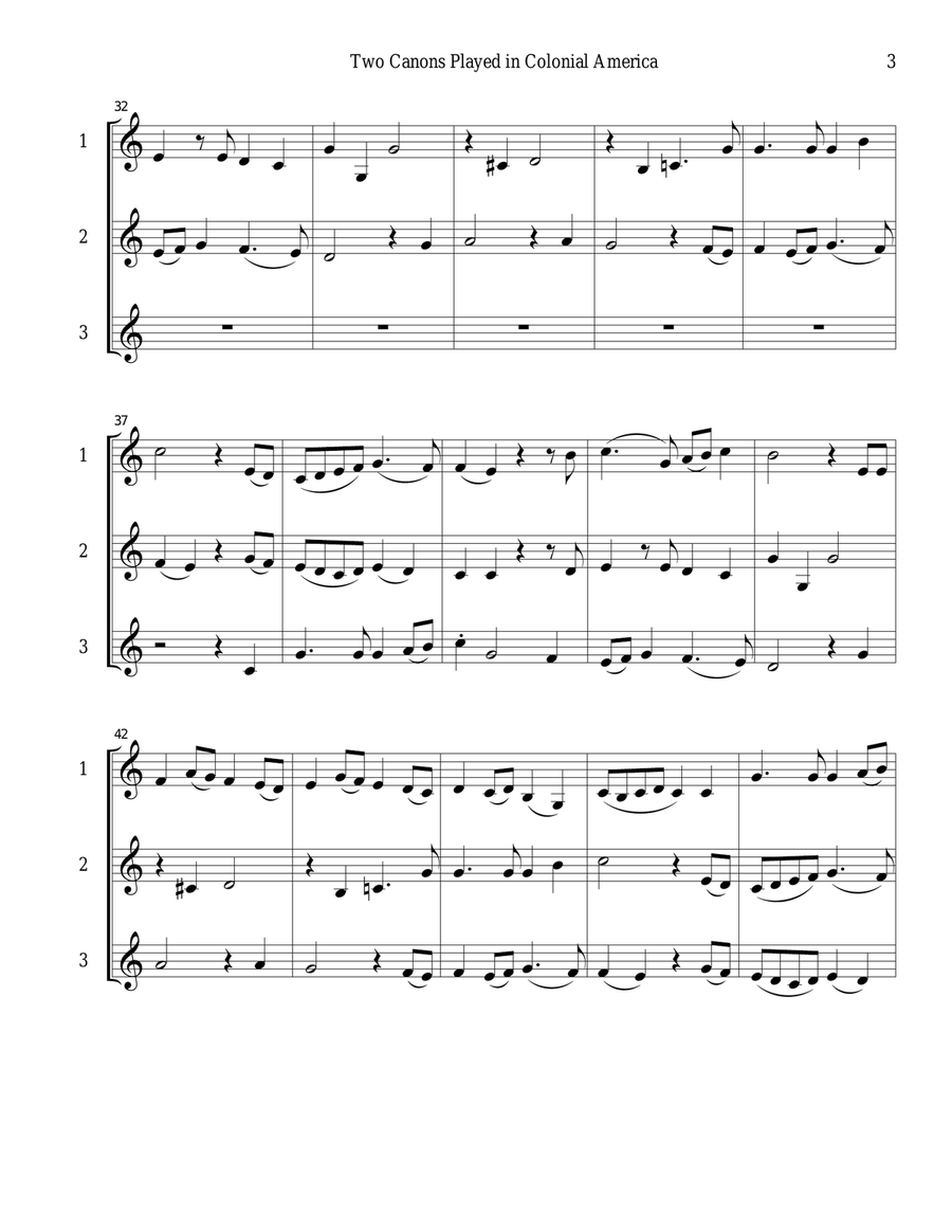 Two Canons Played in Colonial America for three horns Horn Solo scores gallery preview page 3