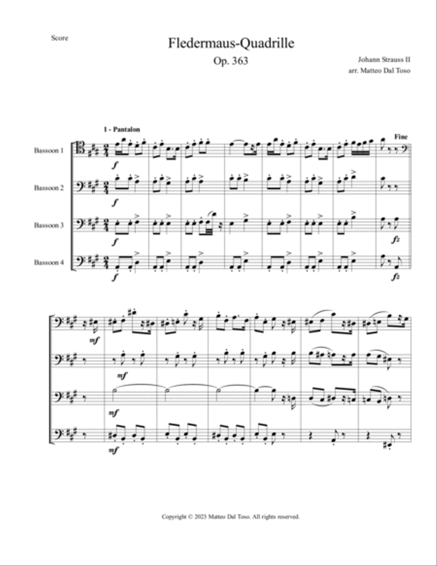 Fledermaus-Quadrille Op. 363 for bassoon quartet Woodwind Quartet scores gallery preview page 2